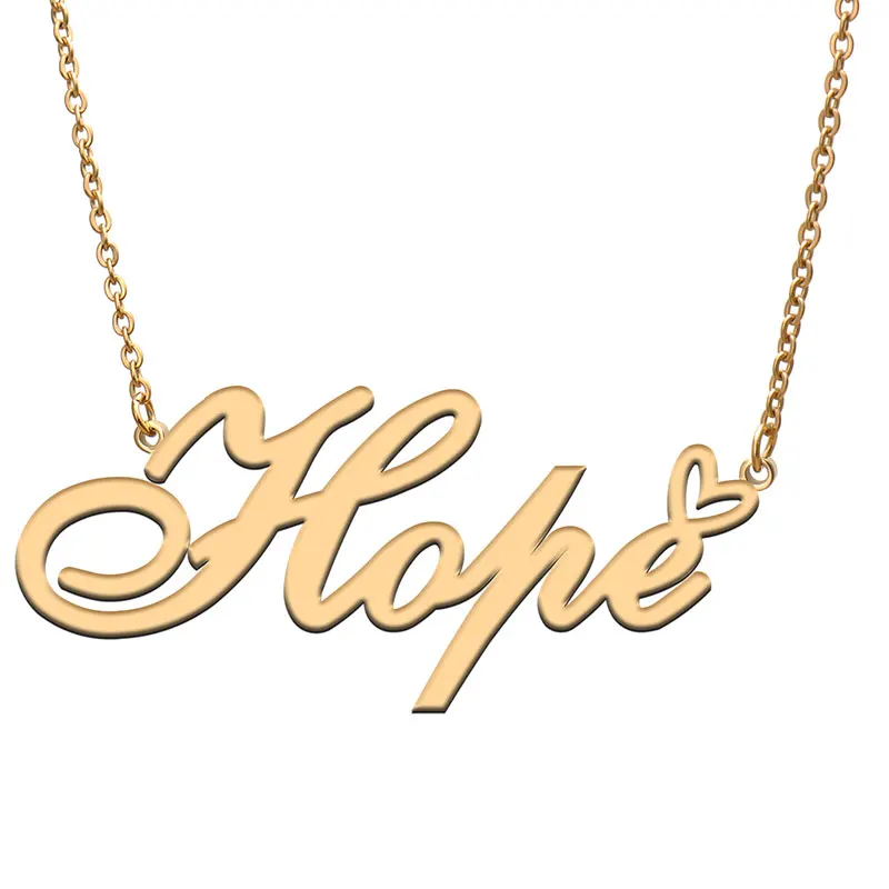 

Hope Name with Love Heart Necklace for Women Stainless Steel Gold & Silver Nameplate Pendant Femme Mother Child Girls Gift