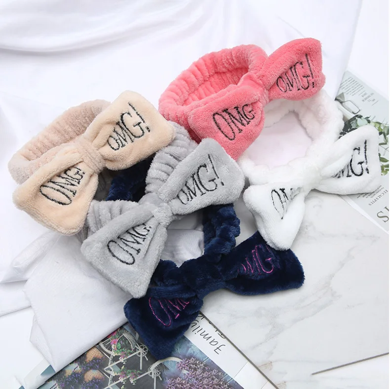 2020 New OMG Letter Coral Fleece Wash Face Bow Hairbands For Women Girls Headbands Headwear Hair Bands Turban Hair Accessories