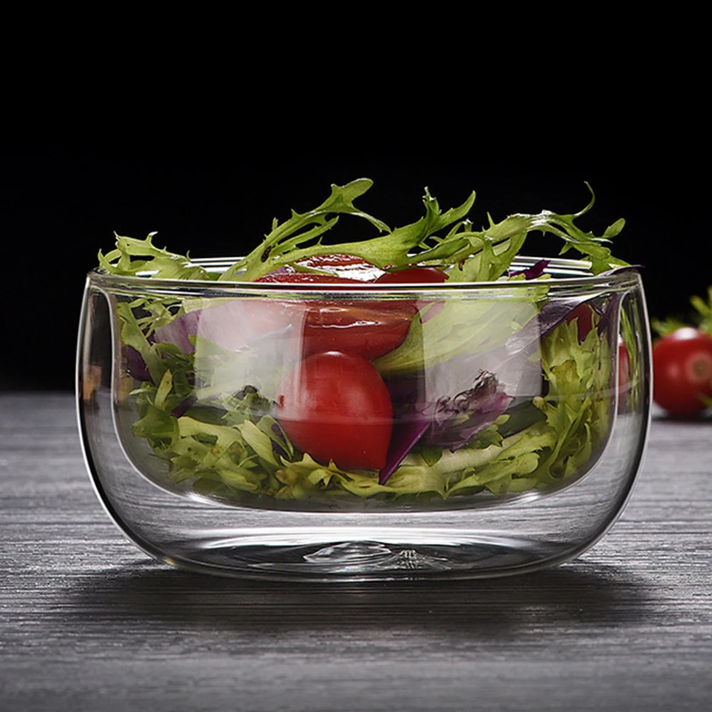 Double Layer Heat-resistant High Borosilicate Glass Bowl Salad Bowl Microwave Tableware Ice Cream Heatproof Salad Dinnerware