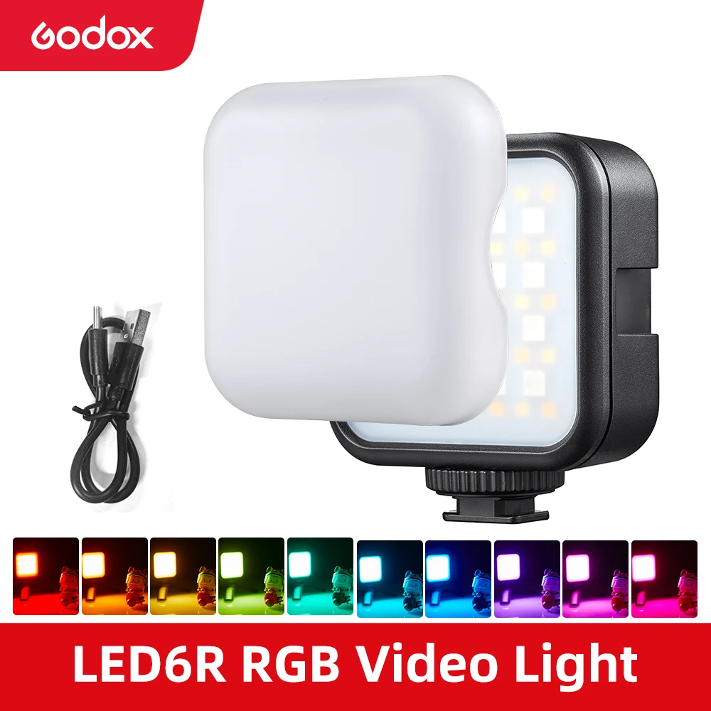 

Фотография Godox LED6R, RGB, 360 °, полный цвет, фотография, HSI, регулируемая, 36000 цветов, CCT, двухцветный, 3200K ~ 6500K,CRI 95,13, сцена
