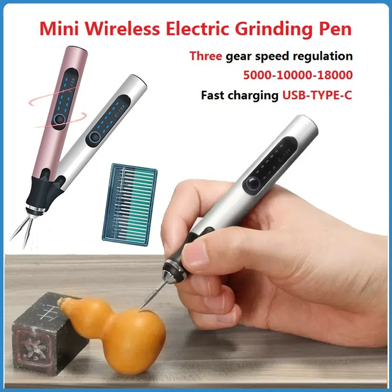 Mini Wireless Electric Grinding Carving Pen Variable Speed USB Rechargeable Grinder Polishing Lettering Cutting Tools Machine