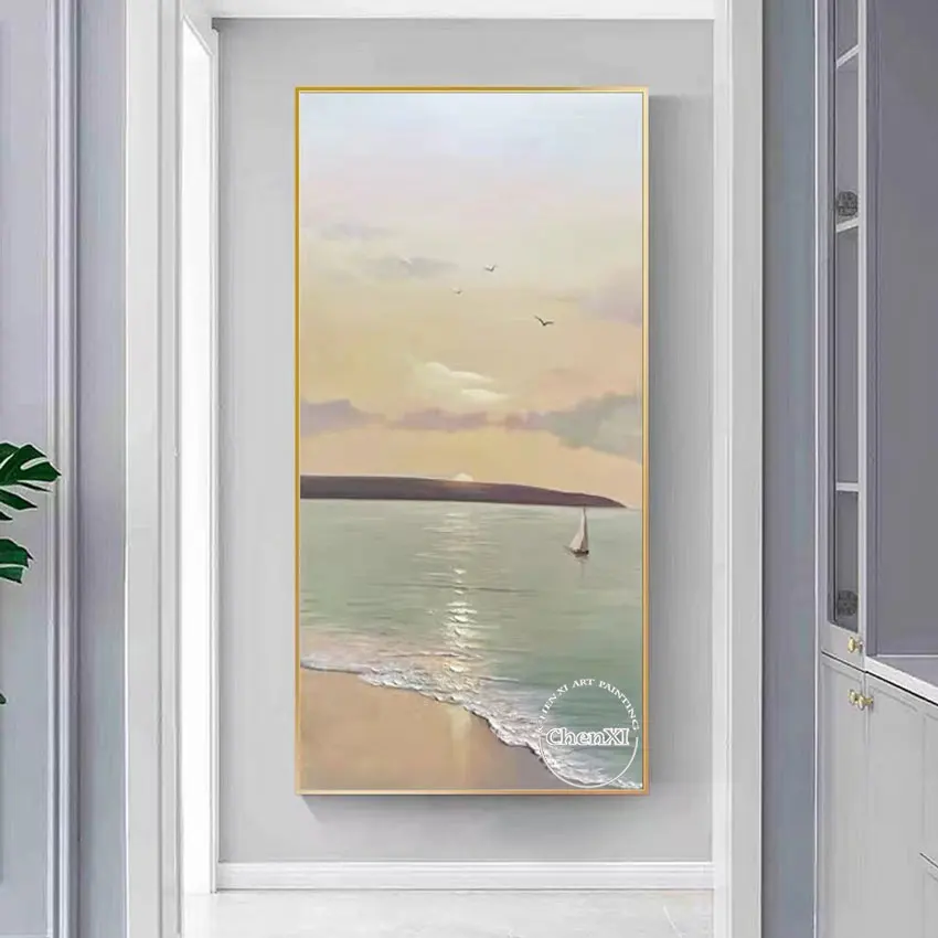 Sunup On the Sea Scenery Painting Style, Canvas Painting, Acrylic Paints for Home Decor, Wall Art, No Framed, High Quality