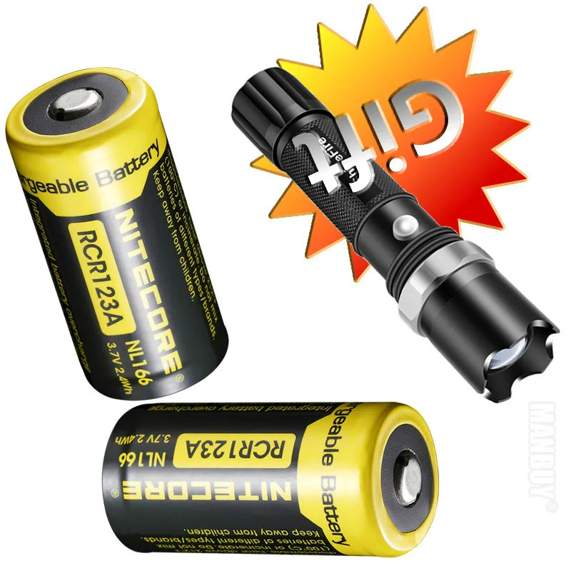 

Wholesale Nitecore NL166 X2 Pieces+Free Gift Flashlight 650mAh Protected Lithium Rechargeable RCR123A 16340 18350 Li-ion Battery