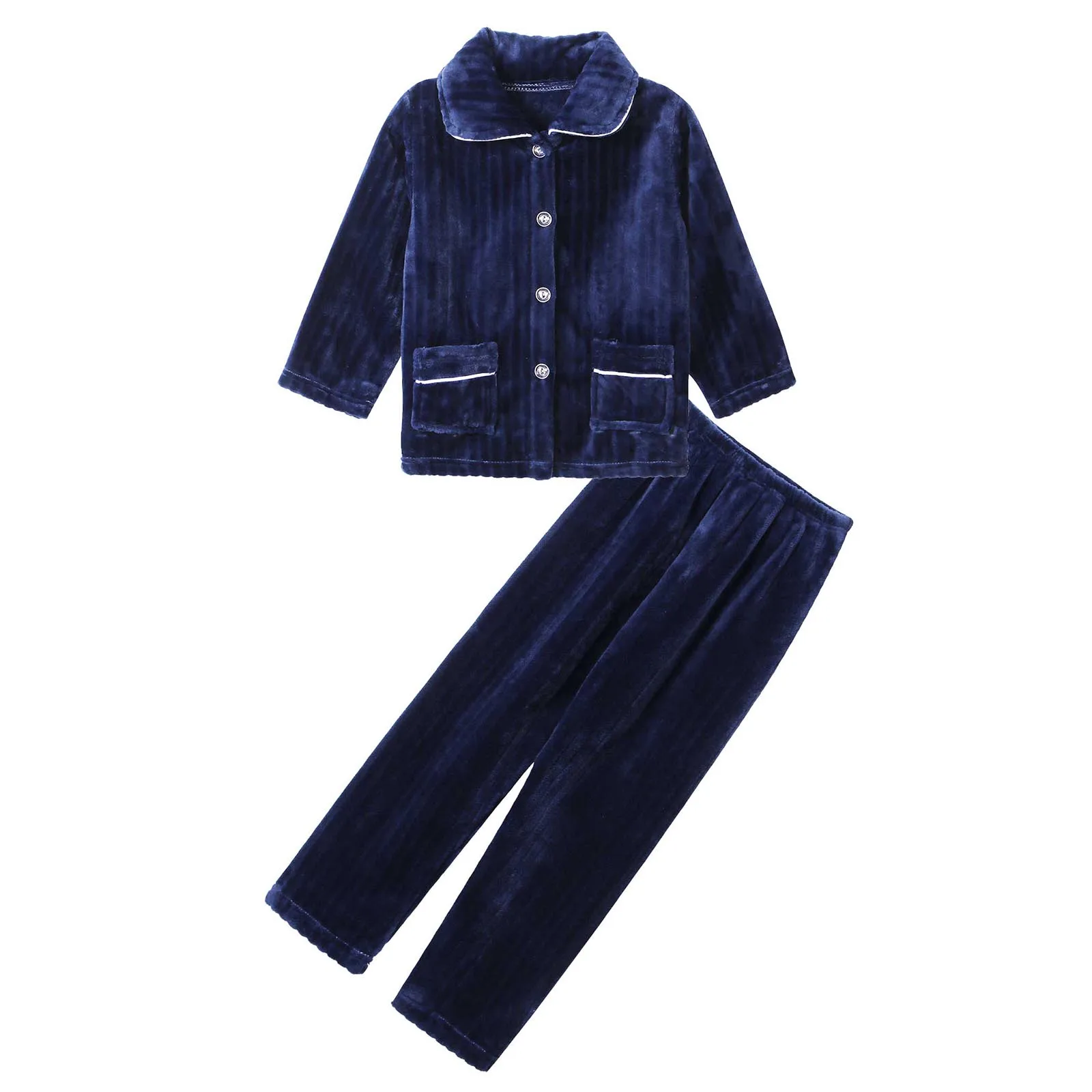 

Kids Sleepwear Winter Flannel Warm Pajamas Set Children Boys And Girls Pyjamas Long Sleeve Lapel Top With Pants Outfits Homewear