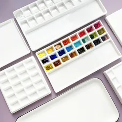 高品質セラミック水彩パレット長方形マルチグリッド白の磁器パレット画材ペイントパレットと蓋