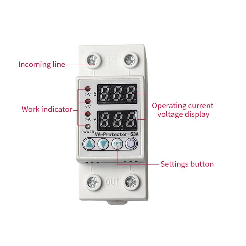Home Usage Dual LED Display 40A 63A Din Rail 230V Adjustable Voltage Surge Protector Relay with Limit Current Protection