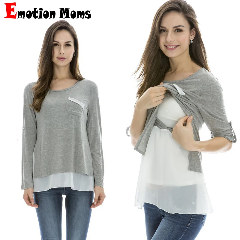 Emotion Moms ropa de maternidad para mujeres embarazadas, Tops de lactancia de manga larga, ropa de posparto, Camiseta de lactancia