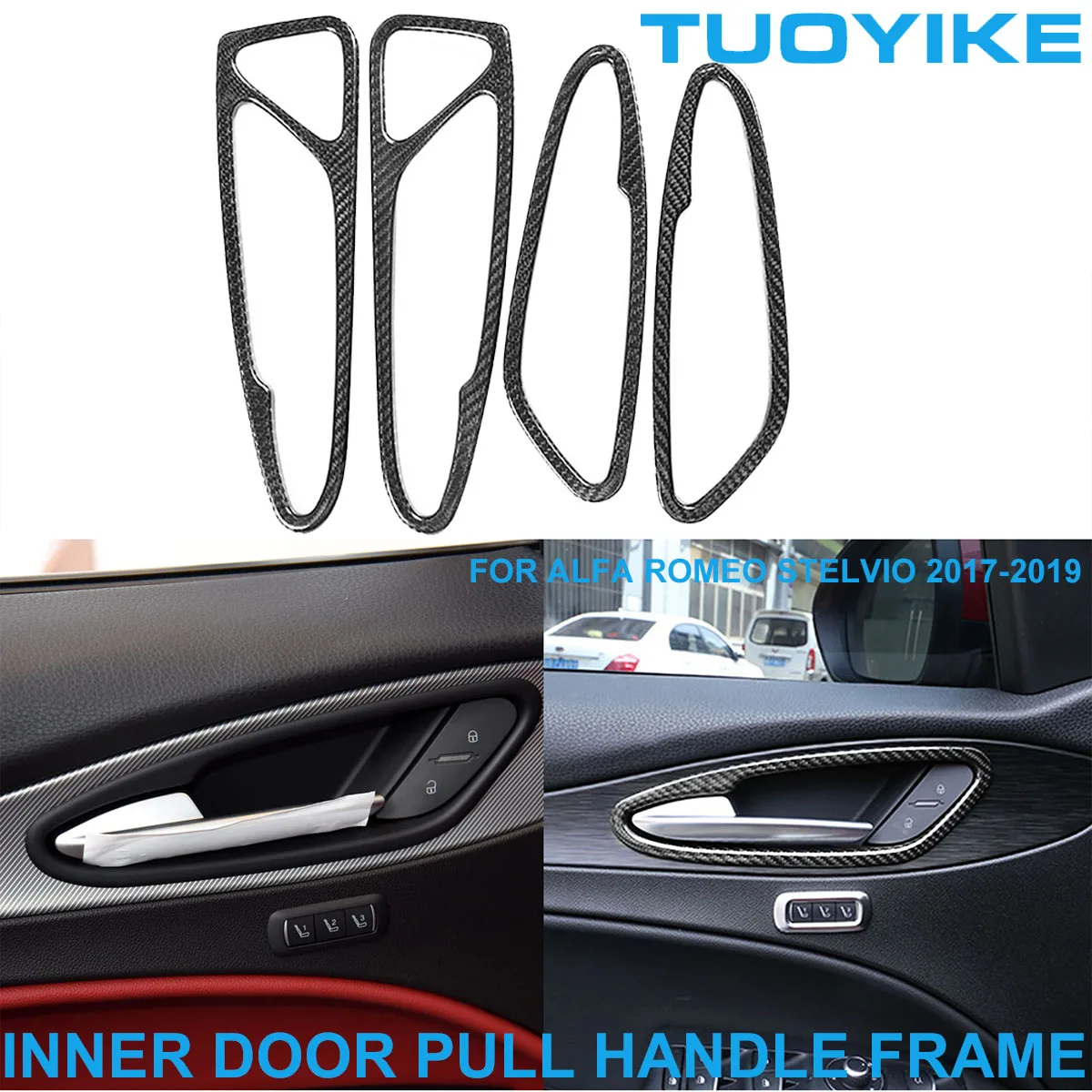 

LHD RHD Car Styling Real Dry Carbon Fiber Inner Door Pull Handle Frame Trim Panel Sticker For Alfa Romeo Stelvio 2017-2019