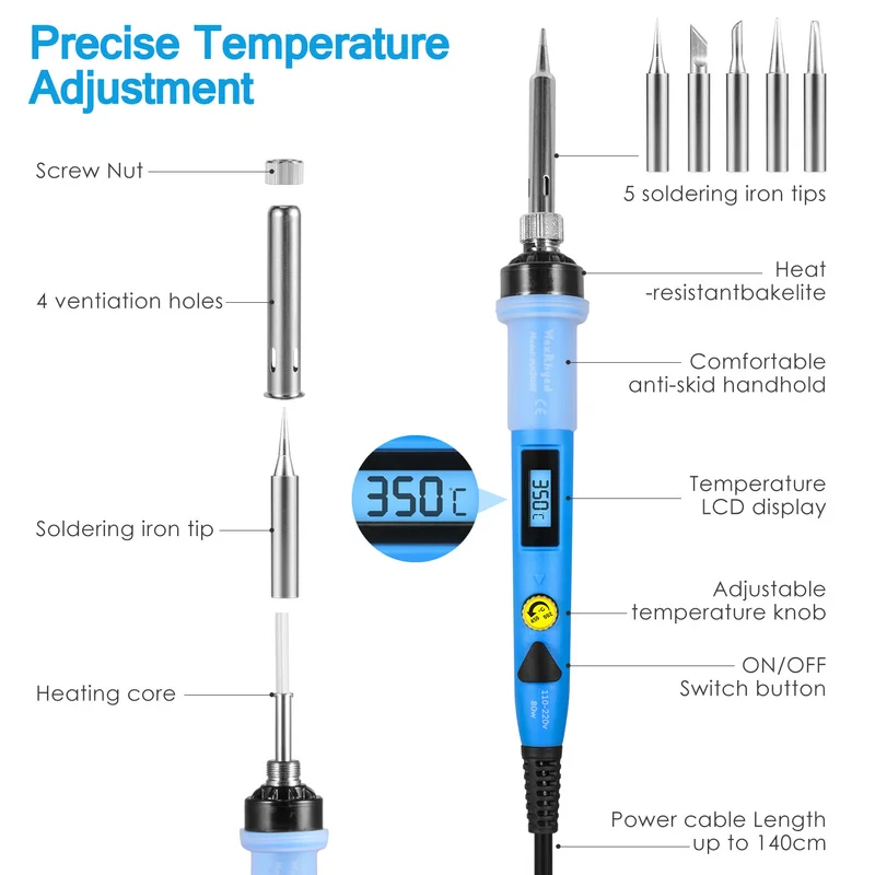 80W LCD Digital Soldering Iron ชุดปรับอุณหภูมิ328Pcs ความร้อนหดท่อฉนวนเทปเหล็กเคล็ดลับเชื่อมเครื่องมือ