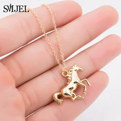 Metal Running Horse Necklaces for Women Men Trend Vintage Animal Unicorn Horse Shoe Pendant Necklace Accessories Birthday Gifts