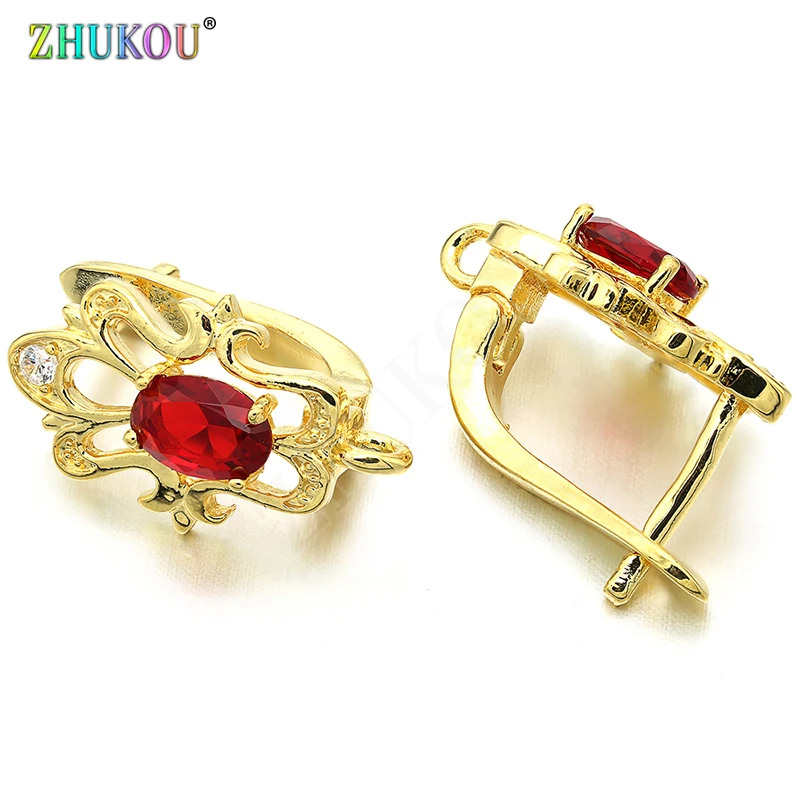 1 Pair 12*17mm Brass Cubic Zirconia Diy Earrings Accessories, Hole: 1.5mm, Mixed Color, Model: VE20