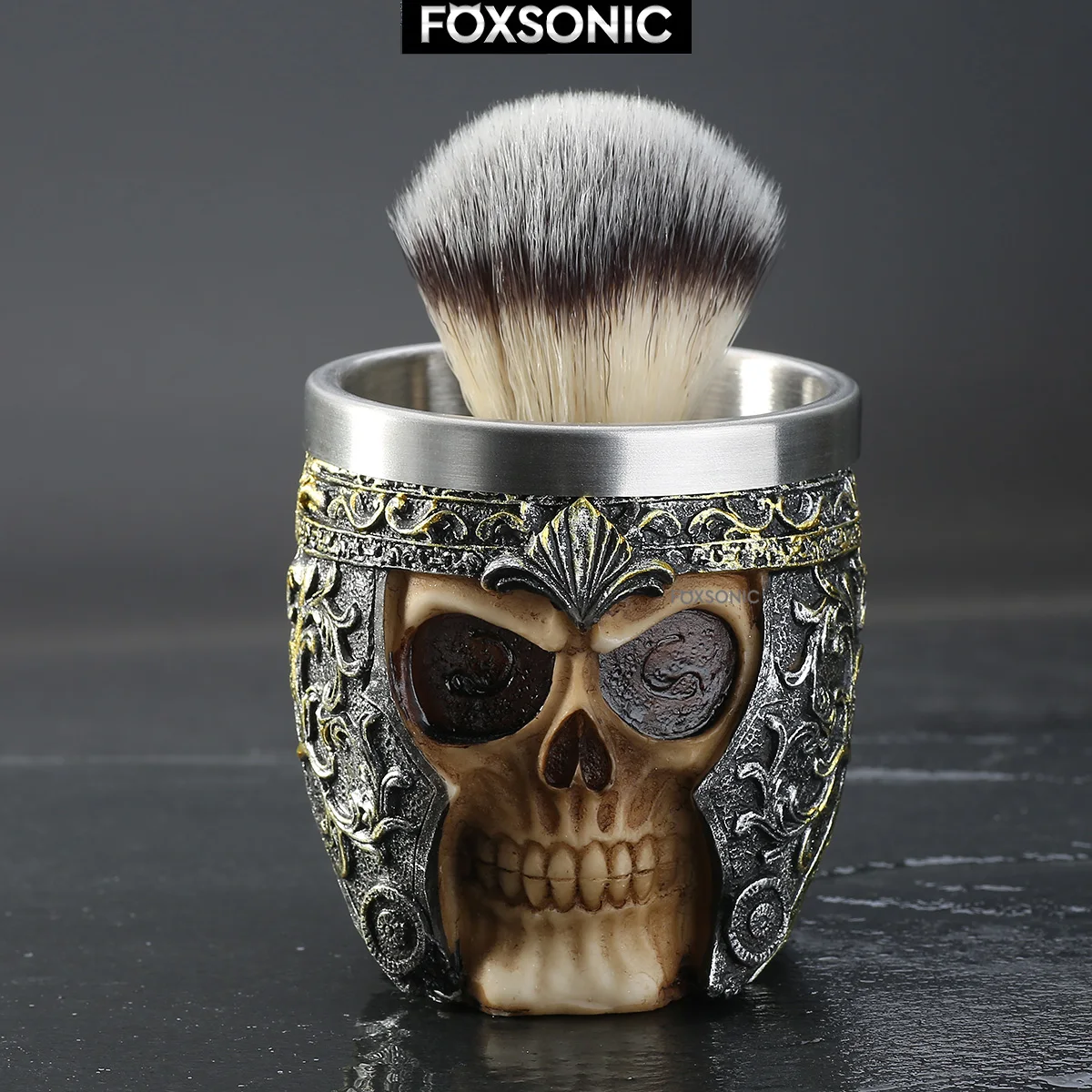 FOXSONIC Barber Salon Beard Shaving Set Skull Head Shaving Brush Set Hair Shaving Brush Kit for Men Halloween Gift