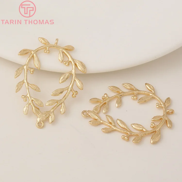 (827)6CPS 23x30MM 24K Gold Color Plated Brass Hollow Flower Vine Charms Pendants High Quality For DIY Jewelry Making