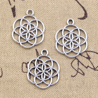 15pcs Charms Flower Of Life Yoga 25x20mm Antique Bronze Silver Color Pendants Making DIY Handmade Tibetan Finding Jewelry