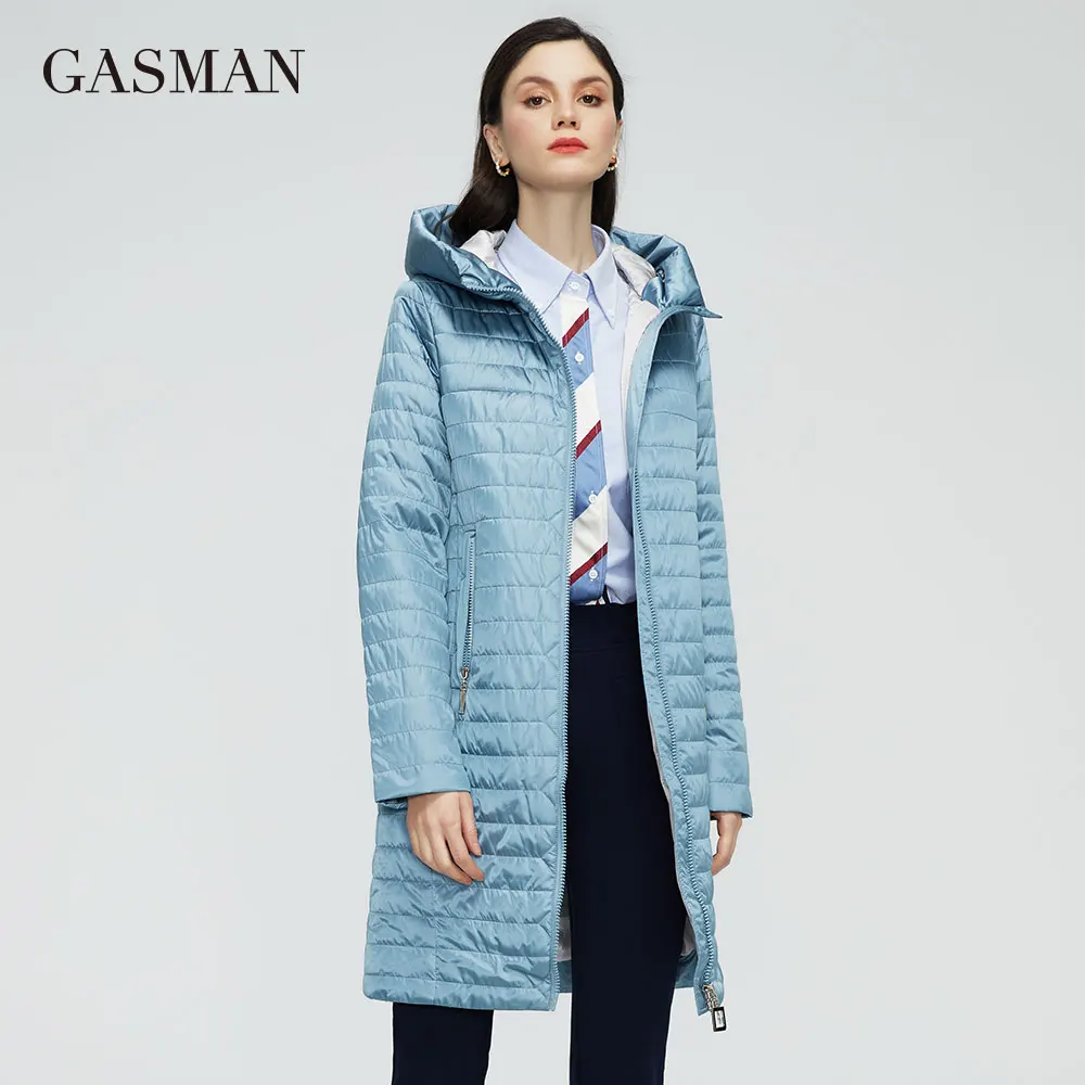 GASMAN 2022 new Women\'s spring jacket long thin cotton zipper hooded fashion parka coat women lightweight autumn jackets 20155