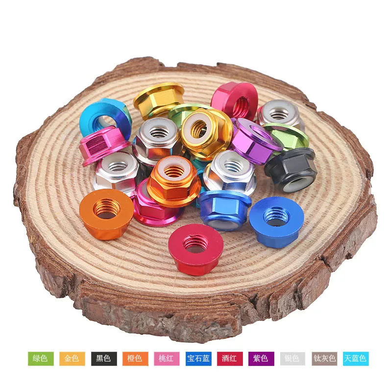 10pcs Aluminum Rivet Nuts M2 M3 M4 M5 M6 colorful aluminum Alloy Flange Nut Nylon Insert Lock Nut self-locking nut RC Model Nuts