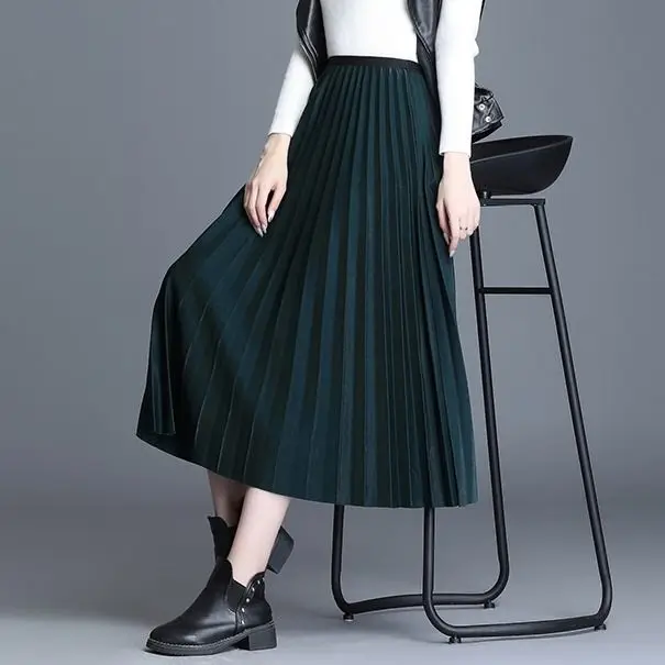 

Pleated Skirt Women's High Waist Long Expandable Skirt Autumn and Winter Woman Skirts Mujer Faldas Saias Mulher