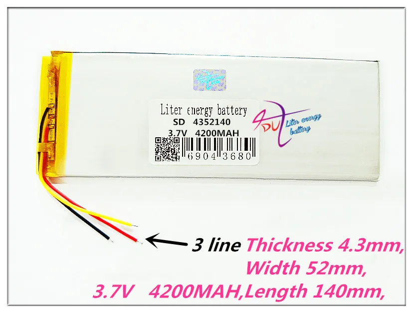 3 líneas 4352140 3,7 V,4200mAH (batería de iones de litio de polímero), batería de iones de litio para tablet pc de 7 pulgadas, 8 pulgadas y 9 pulgadas