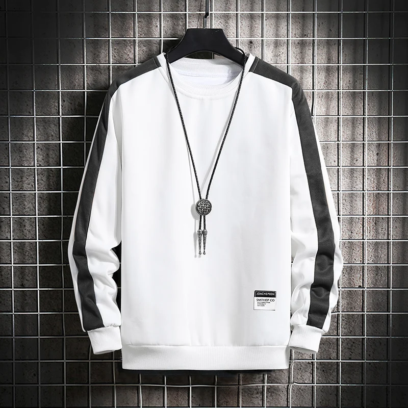 

Nice New Harajuku Sweatshirts Men Nice Hoodie Loose Mens Casual Pullover O-Neck Solid Patchwork Sweatshirt Hip Hop Streetwear