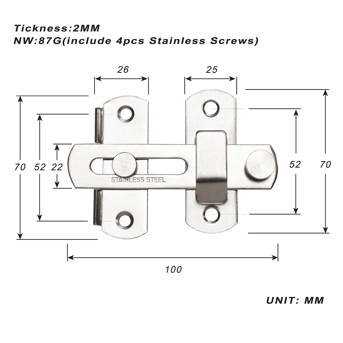 Keenkee Edelstahl-Torriegel, Haustiertürriegel, Riegelschloss, robust, Flip-Riegel, 2 mm dick