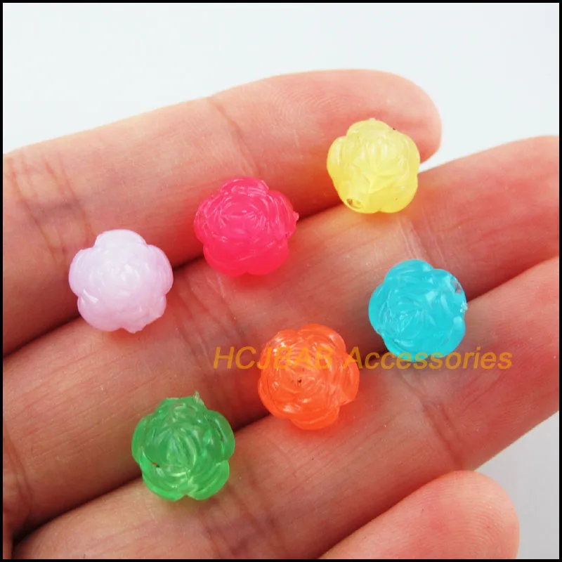 

80 New Jelly Acrylic Charms Rose Flower Spacer Beads Plastic Mixed 10mm