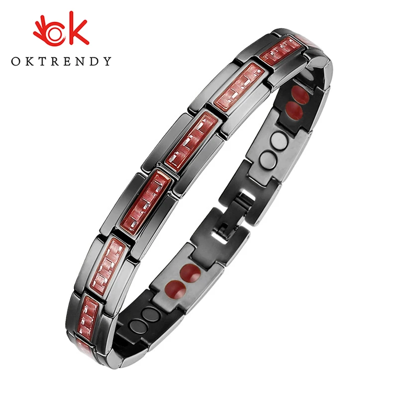 Oktrendy Germanio Braccialetto Magnetico in Fibra di Carbonio Nero Braccialetto Femme 4 in 1 in Acciaio Inox Bracciali Braccialetti Degli Uomini