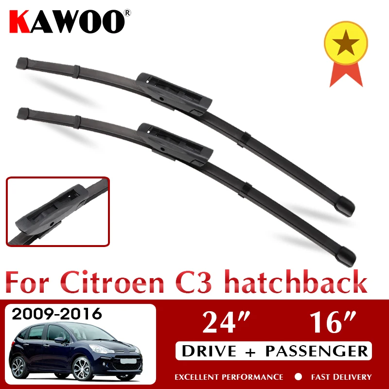 KAWOO Wiper Car Wiper Blades For Citroen C3 hatchback 2009-2016 Windshield Windscreen Front Window Accessories 24