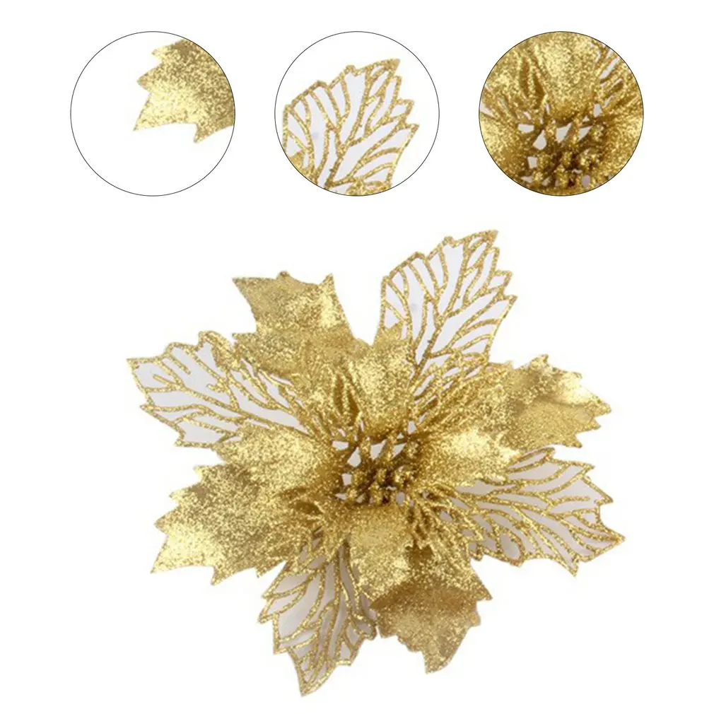 Conjunto de 6 piezas de adornos de flores huecas de Navidad, accesorios florales de purpurina, Corona de Navidad, decoraciones de árbol para fiesta, hogar y boda