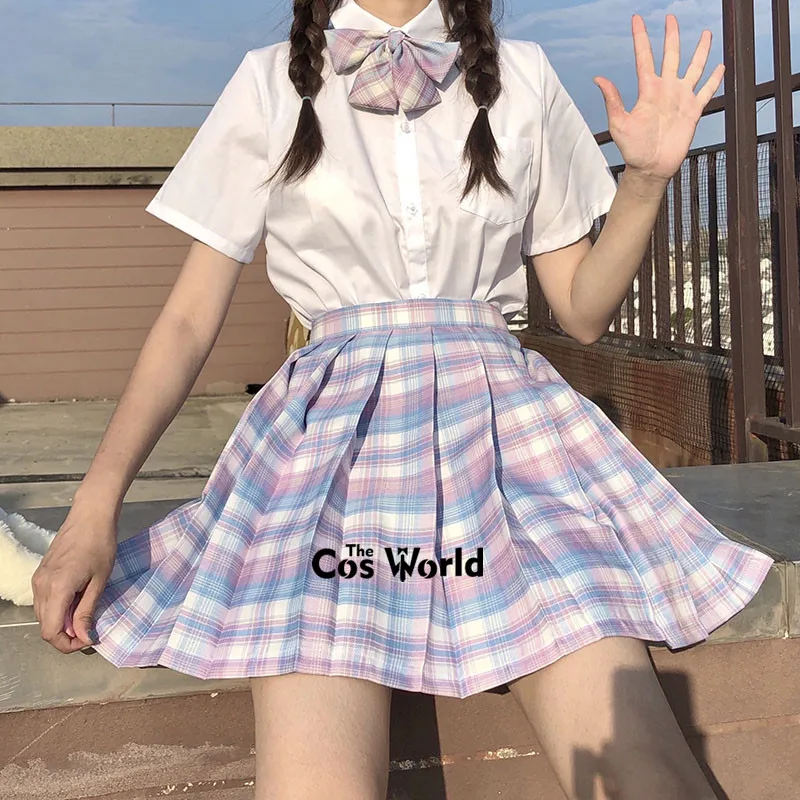 【Glass candy】日本の女の子の女性の夏のハイウエストプリーツチェック柄スカートjk制服学生服