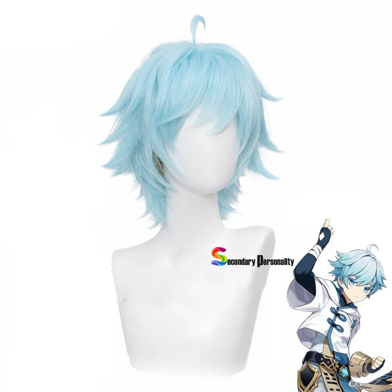 2021 Game Genshin Impact Chongyun Cosplay Wig Chong Yun Light Blue Short Synthetic Hair Halloween Carnival Party Role Play Wigs