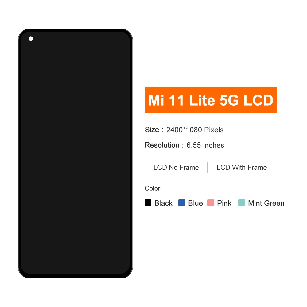 For Mi 11 Lite LCD Display, With Frame Touch Screen Digitizer 6.55