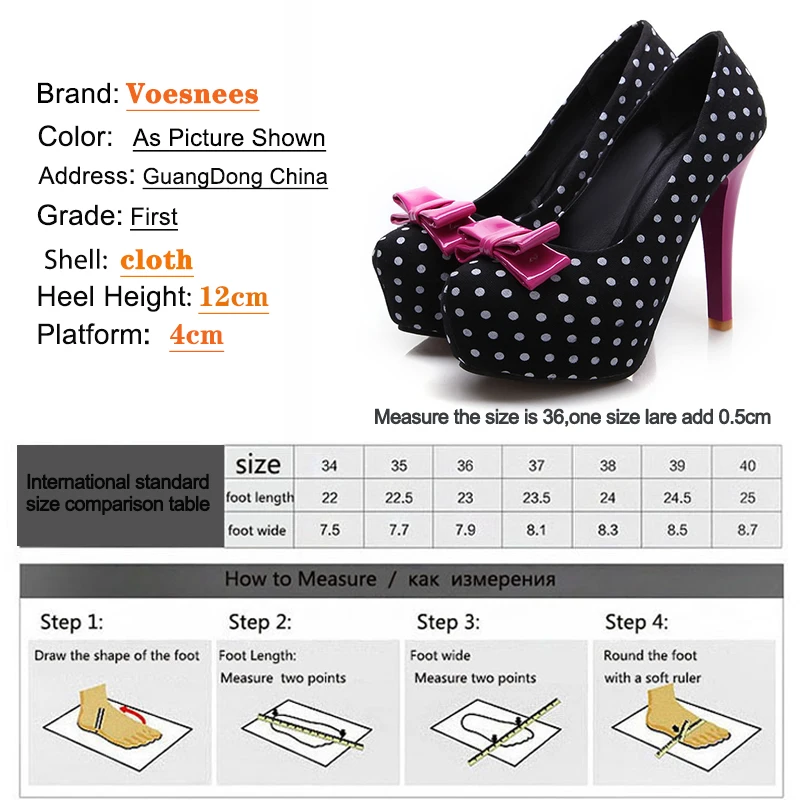 Women\'s Pumps 2021 Spring Autumn New Sweet Polka Dot High-Heeled Round Toe Single Shoes Bow Thin Heels Plus Size Female Shoes