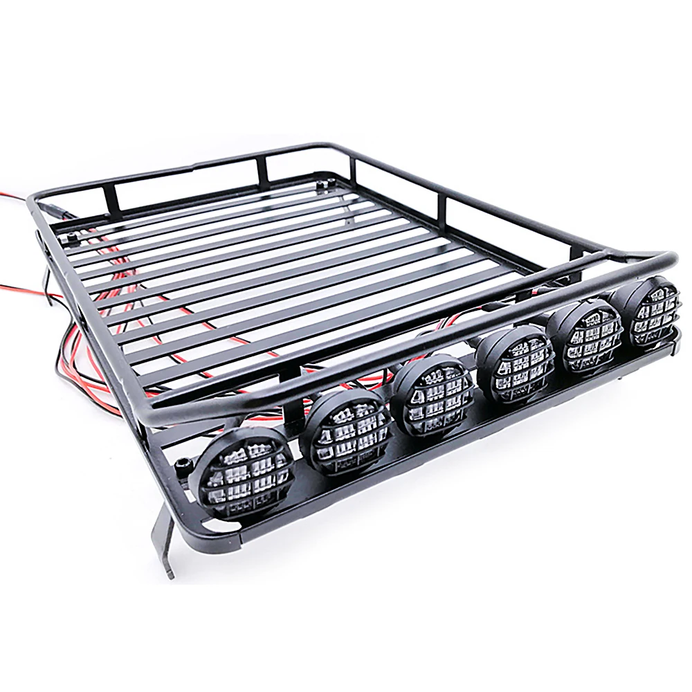 Metal Roof Rack Luggage Carrier with Light Bar for 1/10 RC Crawler D90 Axial SCX10 90046 90047 Jeep Traxxas Trx4 luggage Rack