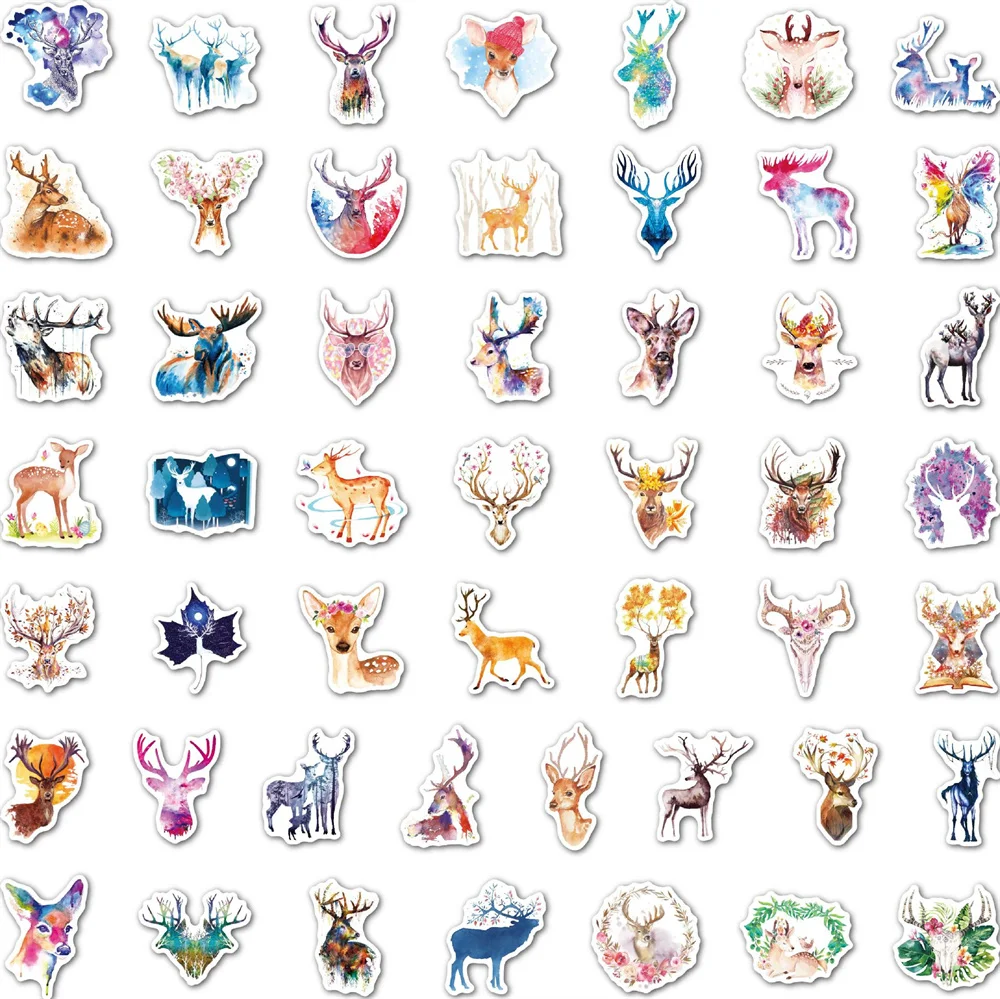 50pcs Watercolor Deer Stickers For Notebooks Scrapbook Stationery Kscraft Cute Sticker Scrapbooking Material Craft Supplies