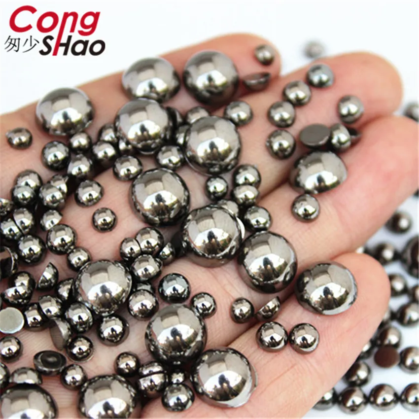 Flatback Half Round Ancient Silver Pearl ABS Imitation Pearl Rhinestones Scrapbook Bead 3D Non HotFix Nail Art Decoration WC202