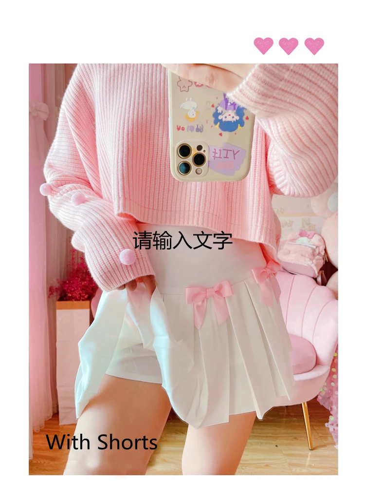 Autumn Kawaii Bow Pleated Mini Skirt Women Korean Fashion School Girls Uniform High Waist Skater Tennis Flare White Short Skirts