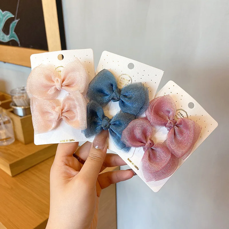 2 Pcs/Set Chiffon Bow Children Hair Clips Headdress Barrettes Girls Cute Card Issuance Hairpins Headwear Kids Hair Accessories