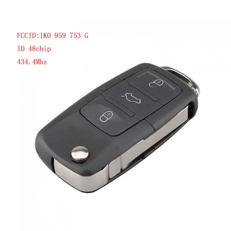 434MHz 3 Bottoni Keyless Uncut Chiave A Distanza di Vibrazione Fob con ID48 Chip 1K0959753G Misura per/Touran/Caddy/golf/Jetta/Scirocco/Tiguan