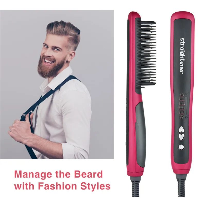 Sisir Pelurus Jenggot Pria Multifungsi Sisir Sikat Pelurus Rambut Anti-luka Sisir Pelurus Rambut Pemanas Cepat
