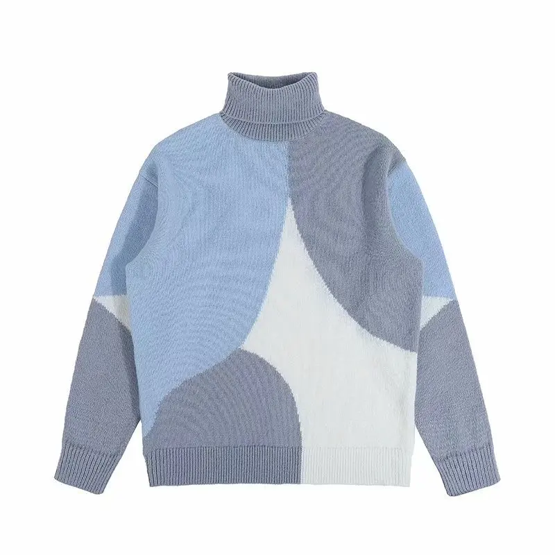 Oversized Men Sweater Patchwork Turtleneck Pullovers Autumn Winter Thick Warm Sweater Ins Fashion Clothing Knit Male Pullovers