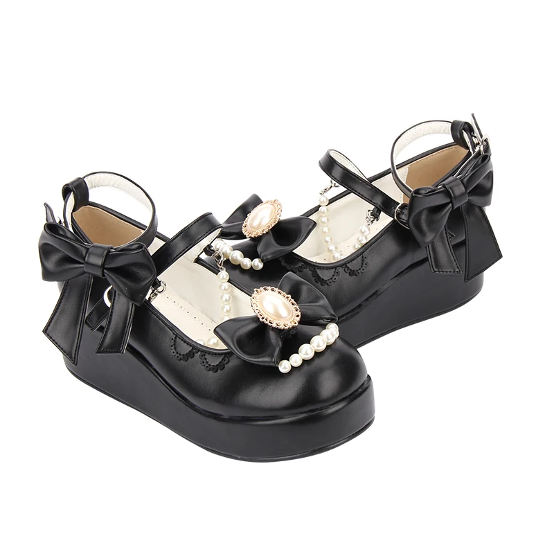 

lolita round head shallow mouth butterfly pearl chain dress princess shoes Bowknot Princess Kawaii Girl Women Shoes cos loli