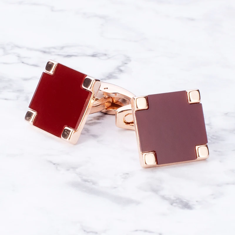 Luxury Maroon Opal Cufflinks Brown Red Square Cuff Button Gold Color Jewelry For Mens Shirt Business Wedding Christmas Gift