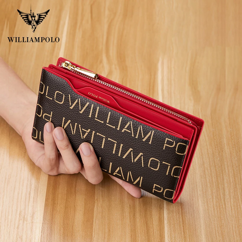 WILLIAMPOLO Women‘s Wallet Fashion Clutch Wallets Quality Leather Card Holder Female Purse Zipper Long Wallet For Women