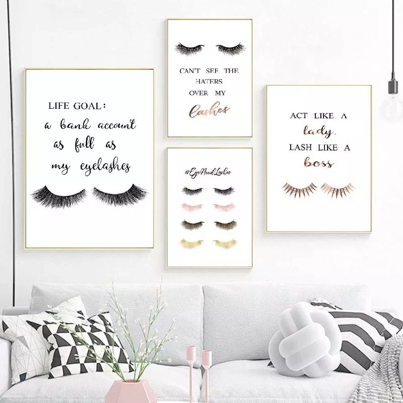 Fashion Eyelashes Extensions Quotes Posters Girls Room Wall Art Canvas Painting Lashes Posters Prints Makeup Salon Wall Decor