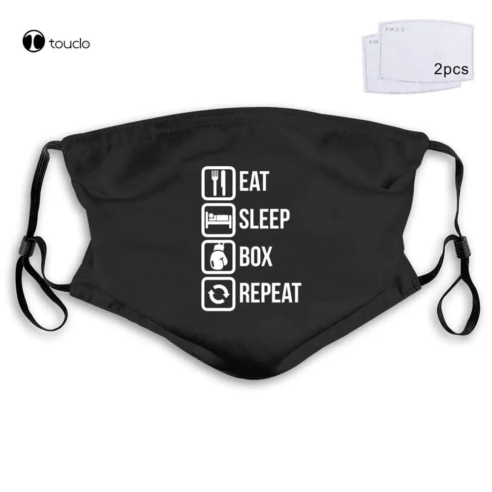 Eat Sleep Box ripeti divertente Boxer Gymnast Sparring Trainer maschera per il viso filtro tasca panno riutilizzabile lavabile