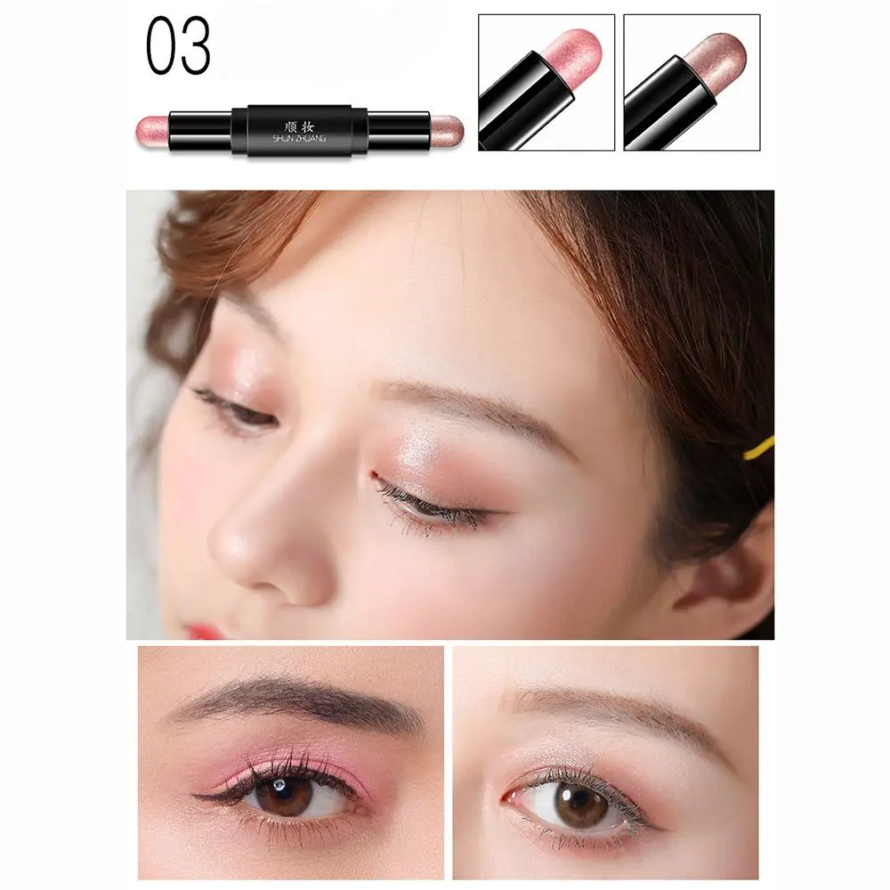 Lápiz de sombra de ojos con brillo de dos colores, resistente al agua, alta pigmentación, larga duración, maquillaje