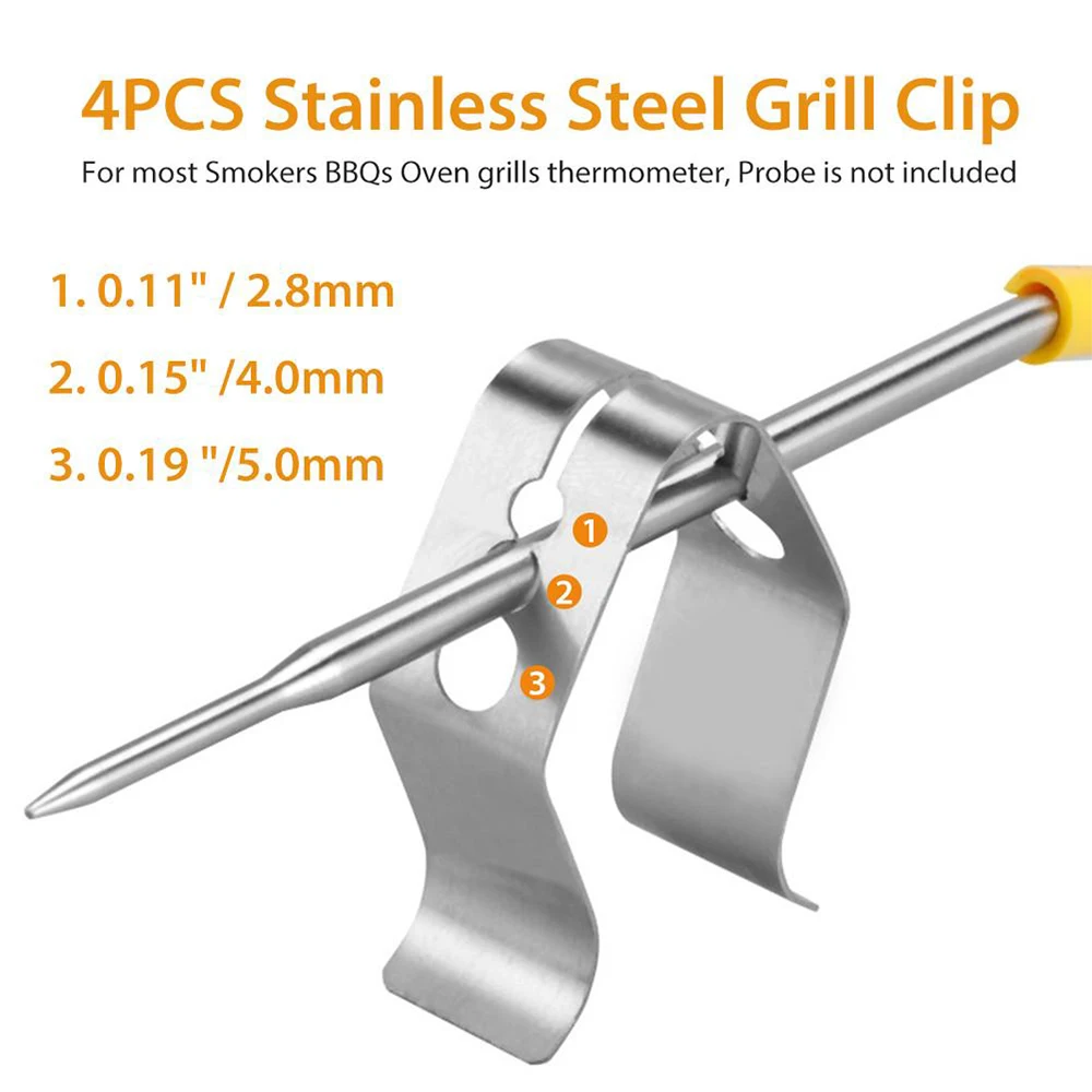 4Pcs/Set Universal Stainless Steel BBQ Thermometer Probe Clip Holder BBQ Smoke Thermometer Kitchen Accessories Baking Tools