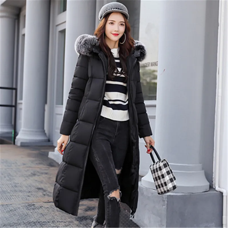 Korean version of the new winter hooded big fur collar slim thickening was thin high-end plus size down cotton jacket