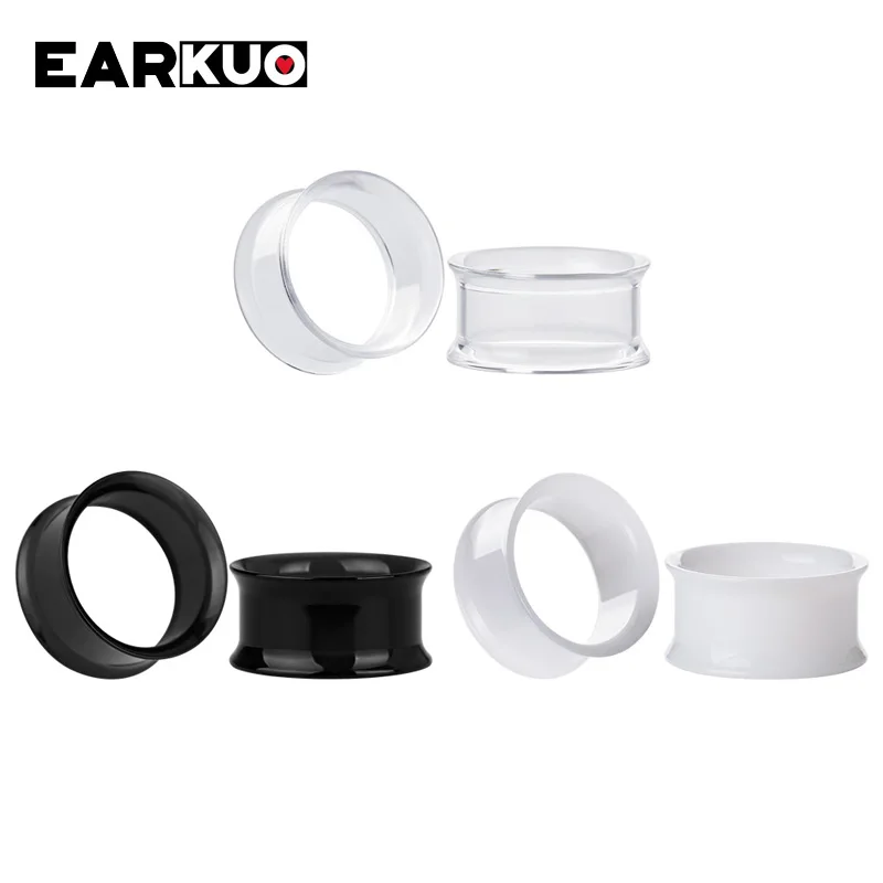 EARKUO Simple Ear Piercing Plugs Tunnels Transparent White Black Acrylic Earring Gaugues Expanders Body Jewelry For Unisex 2PCS