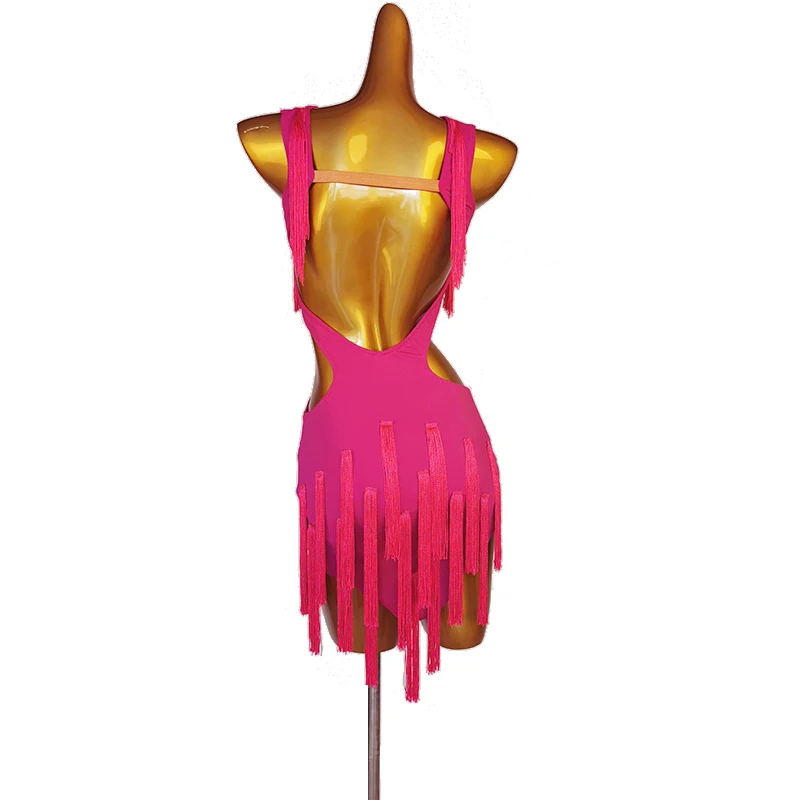 Vestido de baile latino con flecos para mujer, traje Sexy de competición para bailar Salsa Latina, ropa personalizada con Espalda descubierta, D0693